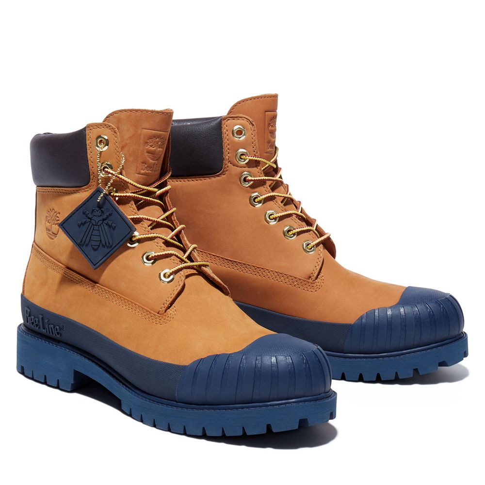 Timberland 6-Inch Μποτακια Ανδρικα Καφε/Σκουρο Μπλε - Bee Line X Waterproof Rubber Toe - Greece 7268